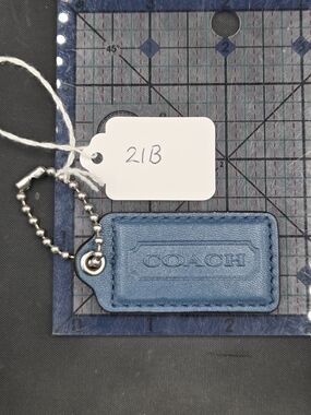 Coach Blue Leather Tag Keychain